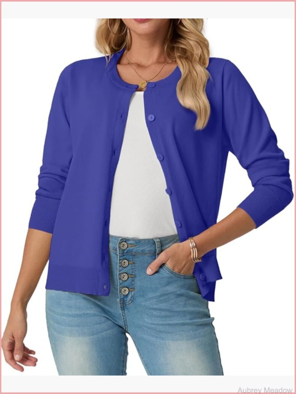 Lightweight Long Sleeve Button Up Cardigan Sweater Crewneck Soft Ribbed Knit